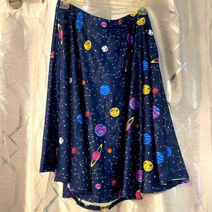 Skirt, outer space print, midi skater skirt XL